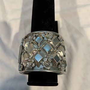 Statement bracelet, silver tone hinges bracelet